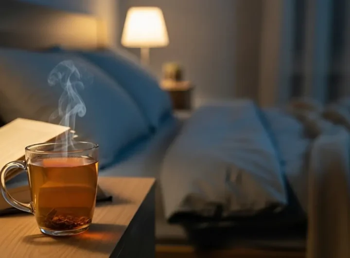 una persona che dorme tranquillamente in una camera da letto con luci soffuse