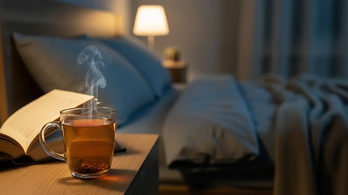una persona che dorme tranquillamente in una camera da letto con luci soffuse