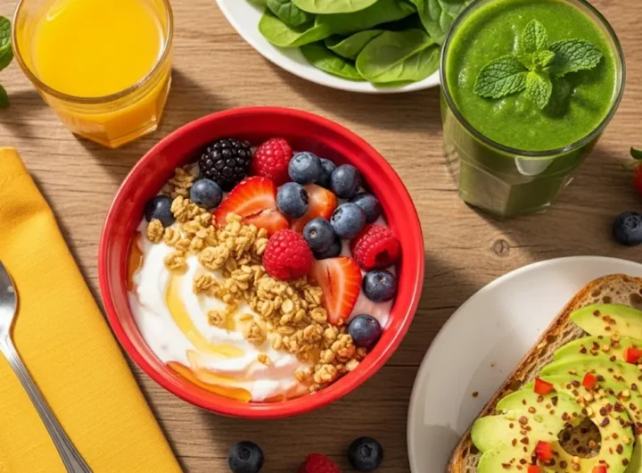 una tavola con diverse opzioni di colazione veloce
