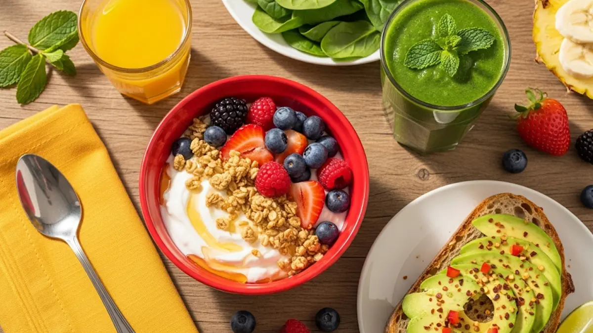 una tavola con diverse opzioni di colazione veloce