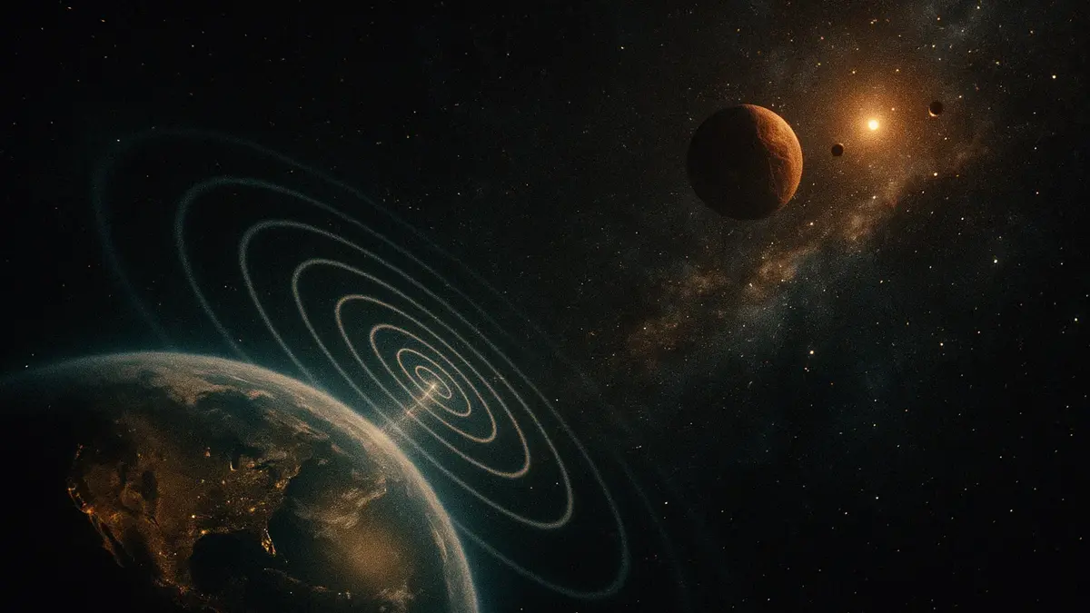 Antenne paraboliche del Deep Space Network della NASA puntate verso un cielo stellato