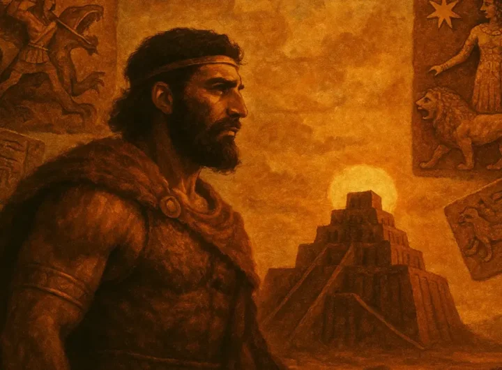 Bassorilievo mesopotamico raffigurante divinità e creature mitologiche su una tavoletta di argilla