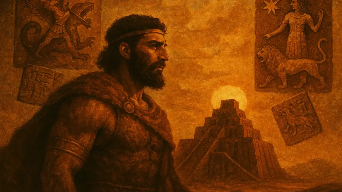Bassorilievo mesopotamico raffigurante divinità e creature mitologiche su una tavoletta di argilla