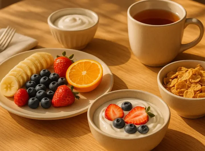 Colazione salutare servita al mattino con frutta