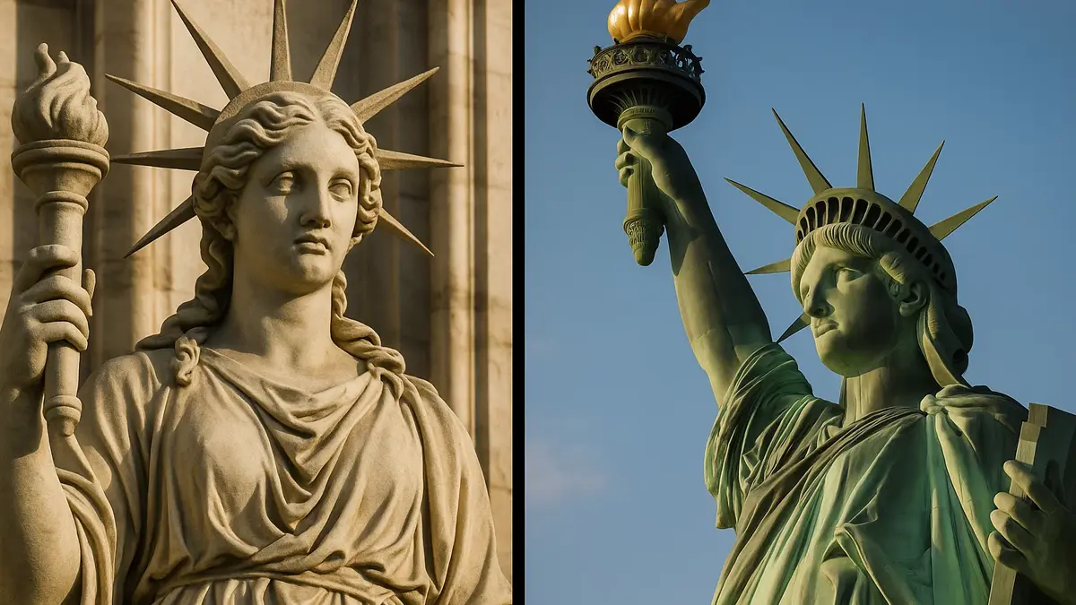 Confronto tra la statua La Legge Nuova sul Duomo di Milano e la Statua della Libertà di New York