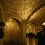 Due persone agli angoli opposti della Galleria dei Sussurri a Grand Central Terminal