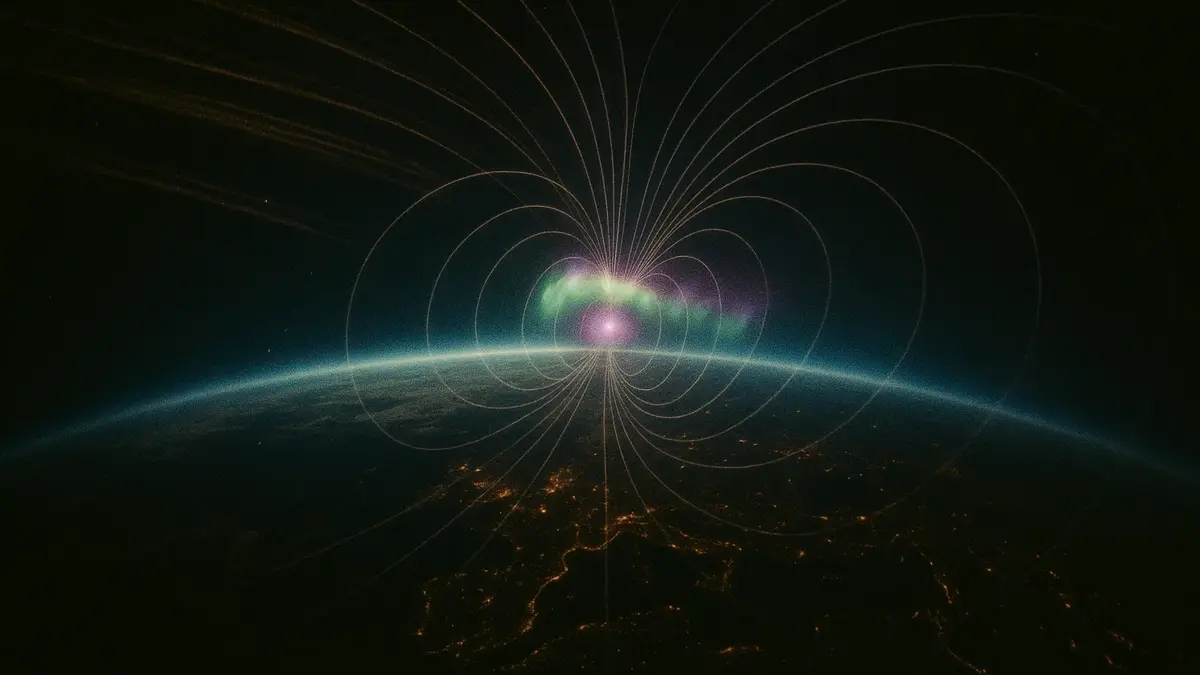 Emissioni aurorali e linee del campo magnetico terrestre durante una tempesta geomagnetica notturna
