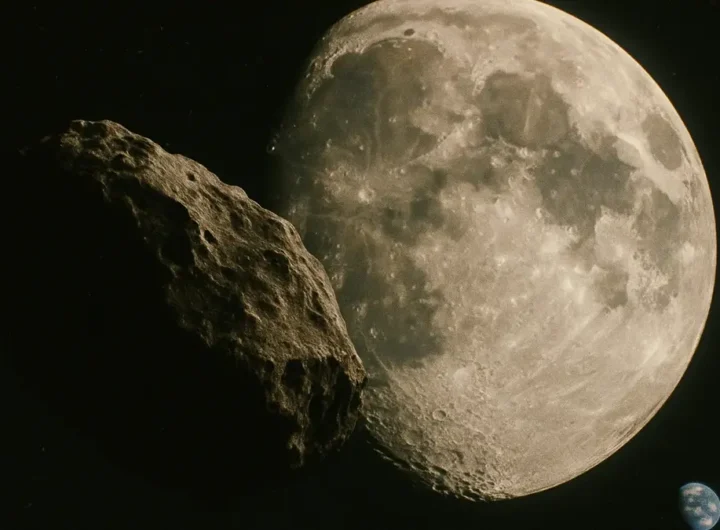 Illustrazione artistica dell'asteroide 2024 YR4 in rotta di collisione con la Luna