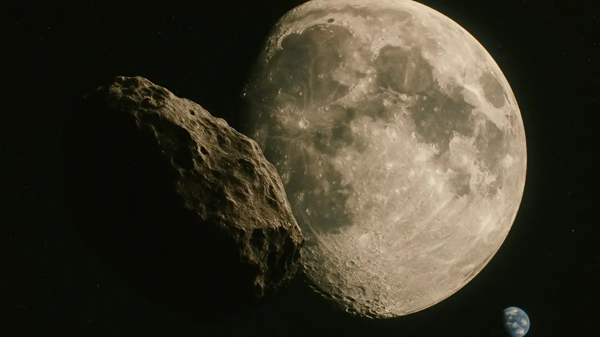 Illustrazione artistica dell'asteroide 2024 YR4 in rotta di collisione con la Luna