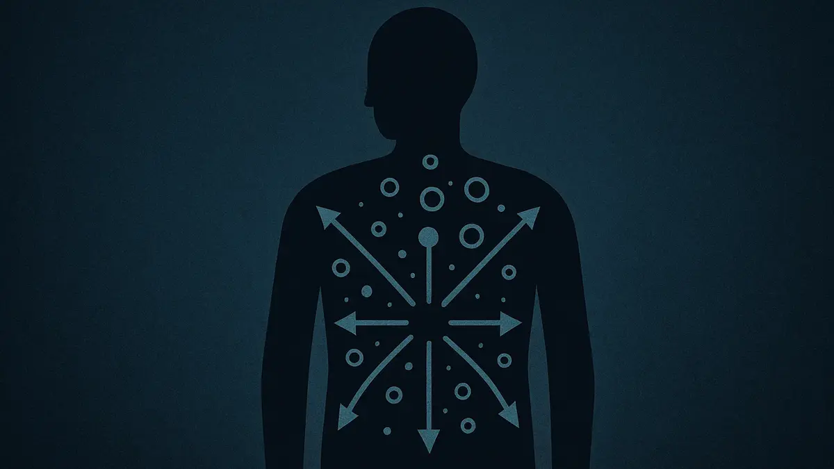 Illustrazione concettuale della pressione dei gas interno di un corpo umano in decomposizione