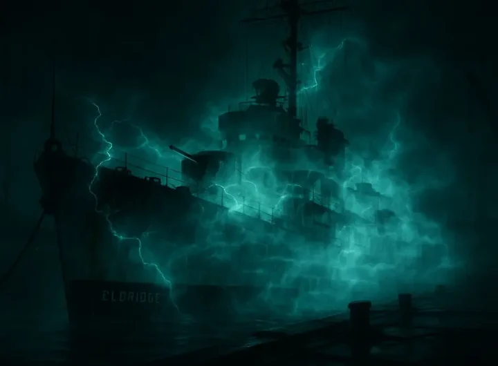 Illustrazione del cacciatorpediniere USS Eldridge durante il presunto esperimento di Philadelphia