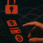 Illustrazione di un lucchetto digitale spezzato su uno schermo di smartphone che mostra icone di email e carte di credito