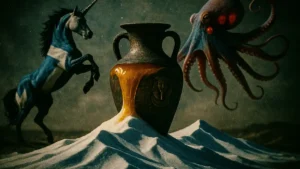 Illustrazione surreale con elementi di vari fatti strani