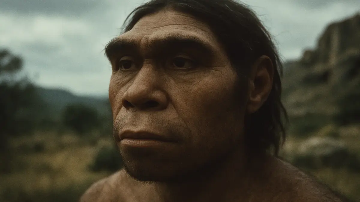 Immagine di una ricostruzione facciale di un ominide preistorico