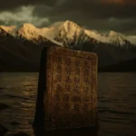 Lastra di pietra con antiche iscrizioni cinesi