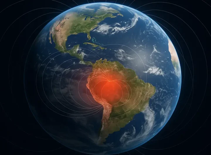 Mappa della Terra che mostra Anomalia Magnetica del Sud Atlantico