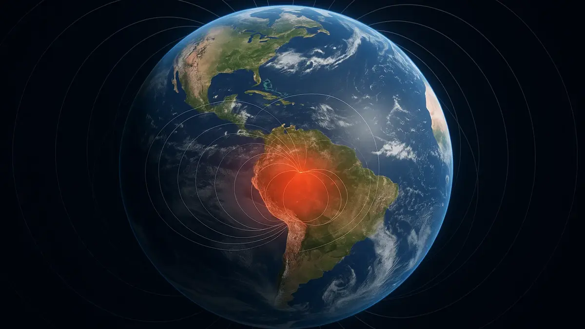Mappa della Terra che mostra Anomalia Magnetica del Sud Atlantico