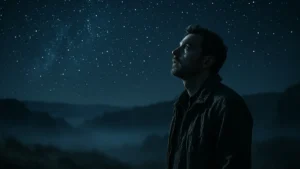 Persona che guarda il cielo notturno stellato