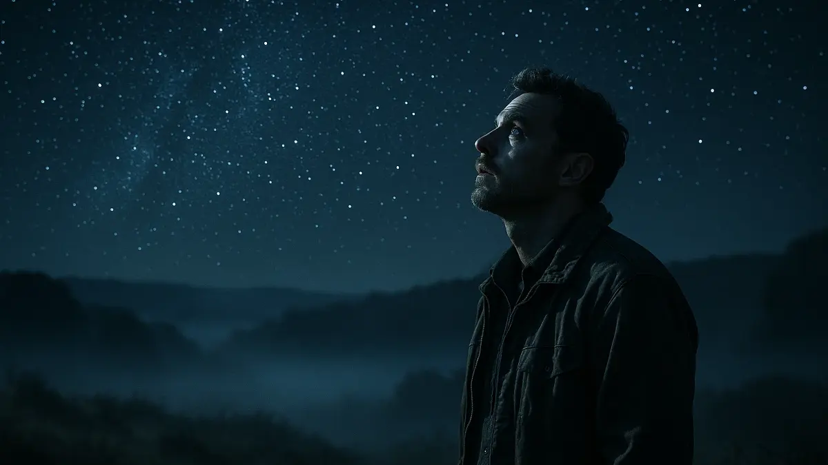Persona che guarda il cielo notturno stellato