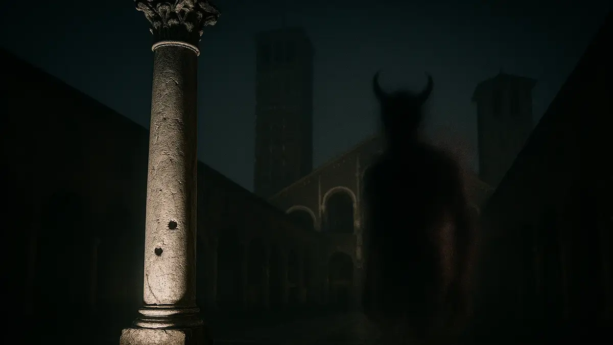 Primo piano dei due fori sulla Colonna del Diavolo