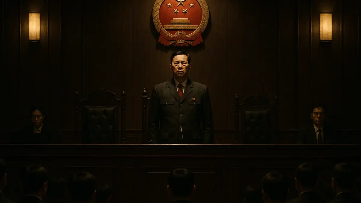 Primo piano di un tribunale cinese o immagine simbolica della giustizia con bandiera cinese