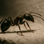 Primo piano macro di una formica che cammina su un muro verticale