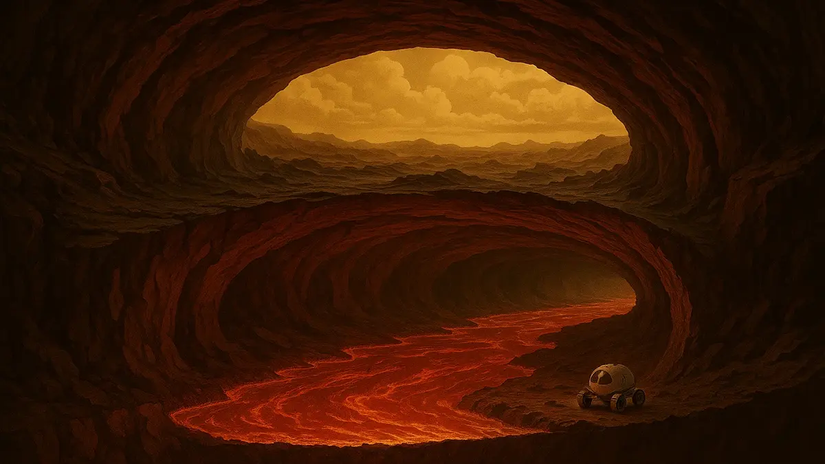Sezione trasversale di un gigantesco tunnel di lava su Venere