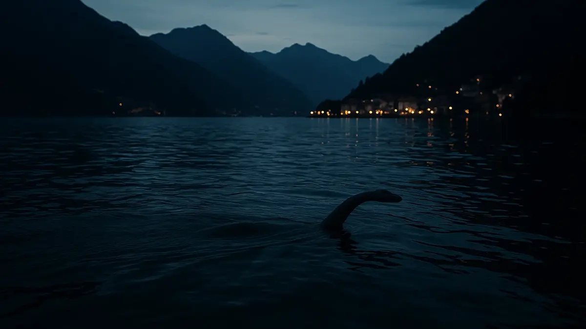 Silenziosa superficie del Lago di Como con una misteriosa ombra scura