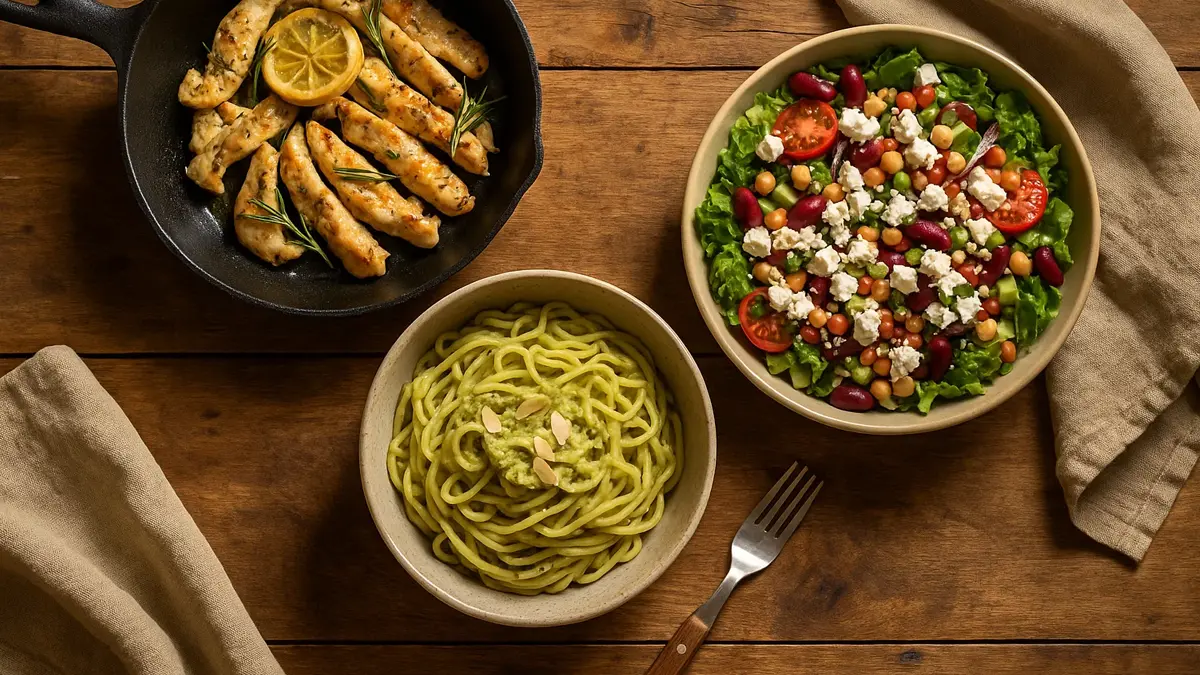 Tavola apparecchiata con piatti colorati e veloci per la cena