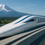 Treno a levitazione magnetica Chuo Shinkansen Serie L0 in corsa sulla linea sperimentale