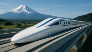Treno a levitazione magnetica Chuo Shinkansen Serie L0 in corsa sulla linea sperimentale