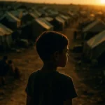 Un accampamento di tende di fortuna