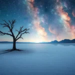 Un paesaggio fantastico e surreale che combina più elementi naturali impossibili