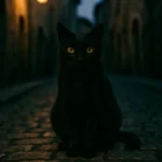 Un primo piano di un elegante gatto nero con penetranti occhi verdi