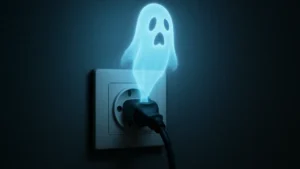Una mano che stacca la spina di un televisore da una presa a muro per ridurre i consumi fantasma