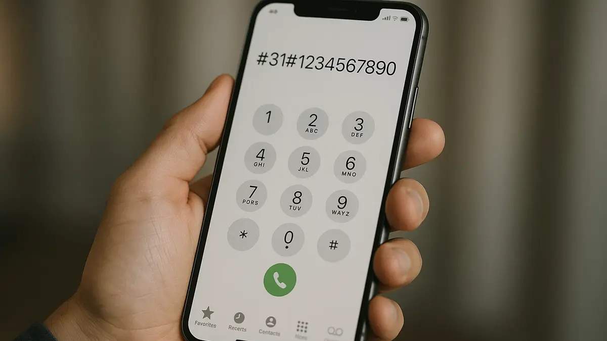 Una persona che digita il codice per chiamare con numero privato sul tastierino di uno smartphone moderno