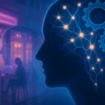 Una persona con espressione confusa e sorpresa mentre una scena davanti a lei si sdoppia