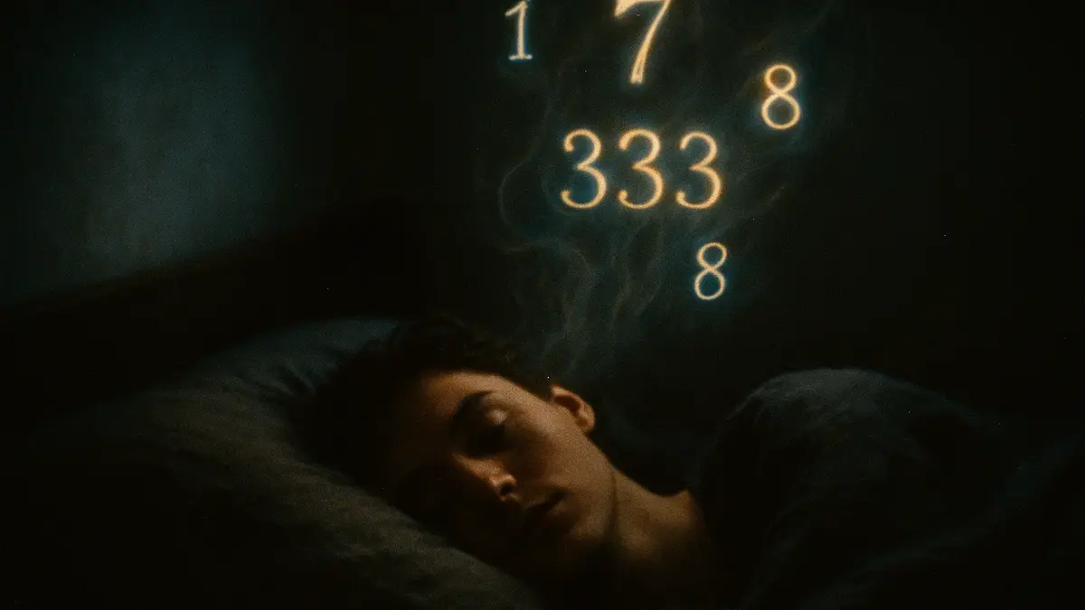 Una persona dorme mentre numeri luminosi e onirici