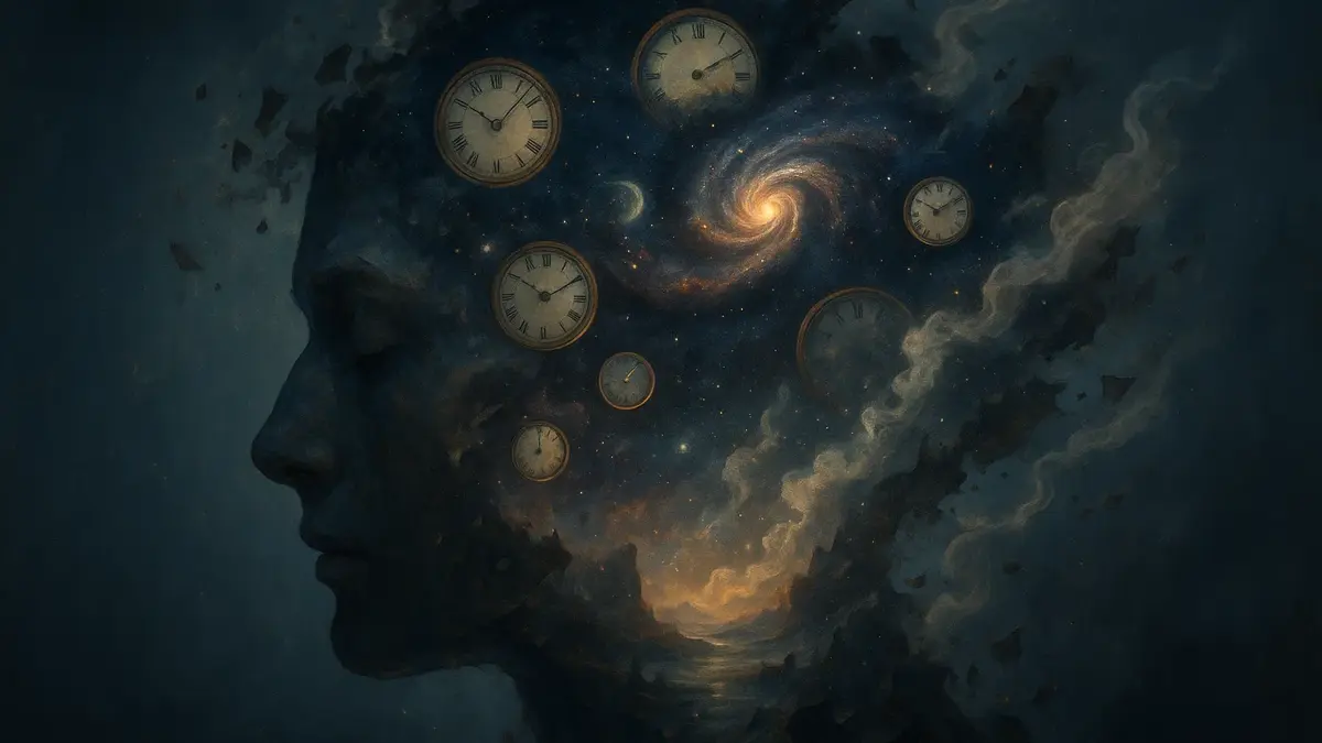 Una rappresentazione surreale di un volto che si dissolve in una nebbia colorata