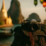 Una tradizionale barca long-tail thailandese ormeggiata in acque cristalline