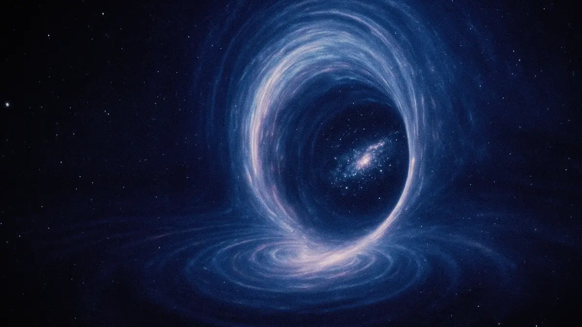 Visualizzazione artistica di un wormhole che collega due galassie o universi distinti