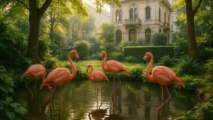 fenicotteri rosa nel giardino di villa invernizzi milano