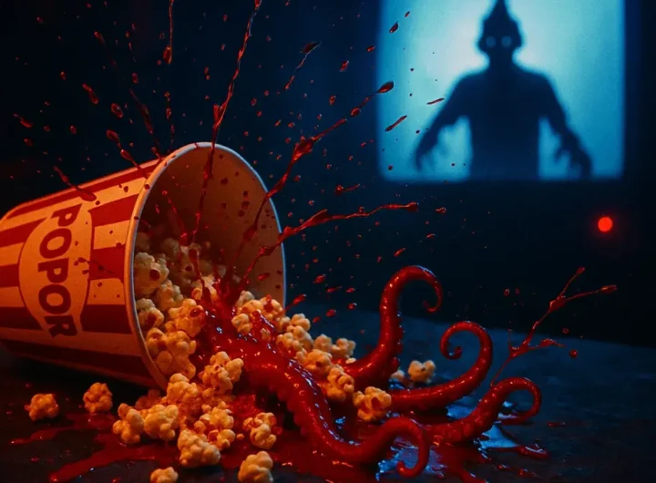 immagine vibrante e cinematografica che catturi essenza di un film horror comico