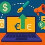 15 icone colorate che simboleggiano idee di business online a basso costo