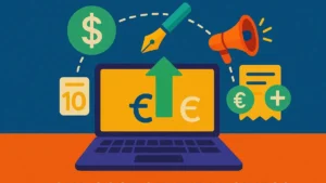 15 icone colorate che simboleggiano idee di business online a basso costo
