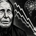 Baba Vanga ritratto in bianco e nero mentre solleva le mani