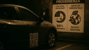 Batteria auto elettrica con codice QR e dettagli visibili