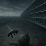 Campo agricolo desolato e scaffali vuoti