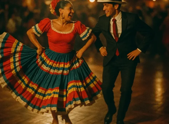 Coppia che balla la Cumbia in una posizione aperta