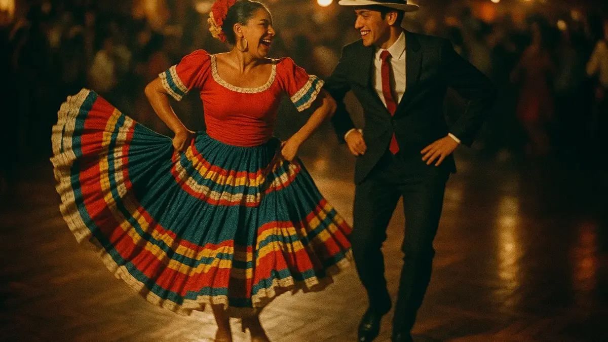 Coppia che balla la Cumbia in una posizione aperta